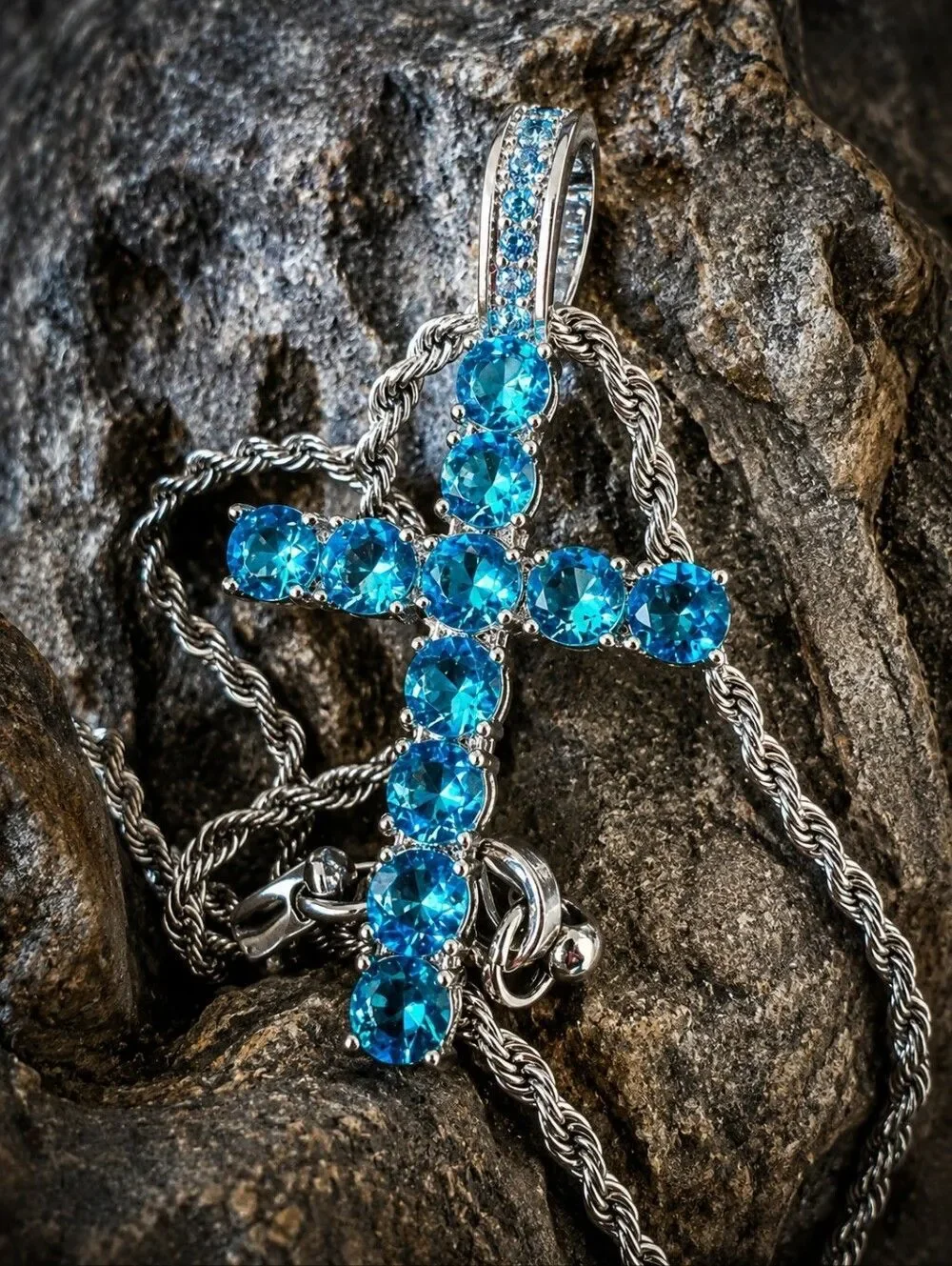 Stainless steel Blue Diamond Cross Necklace